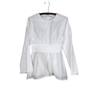 Fehrnvi Apparel White Textured Peplum Blouse Long Sleeve Tencel FNV033 Small